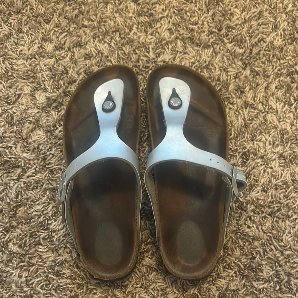 Birkenstock Metallic Silver Sandals 39